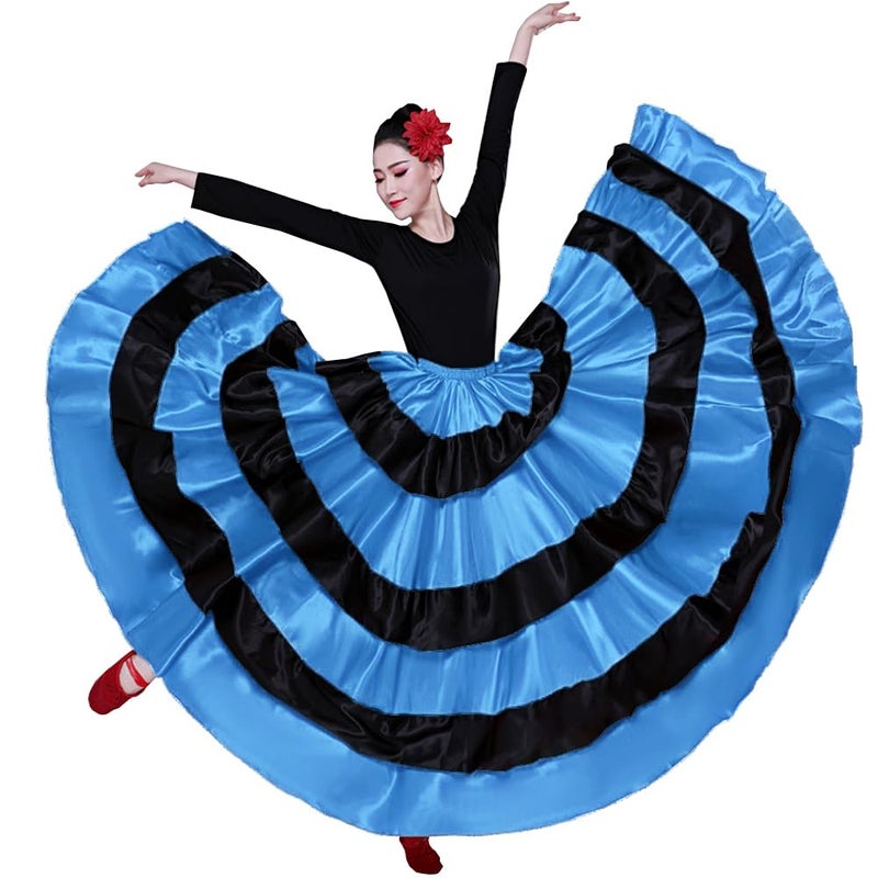 Backgarden Womens 20 Yard Black Red Layered Long Skirt for Flamenco Belly Dance Spanish Bull Performance Costume (US, Alpha, Large, XX-Large, Regular, Regular, Blue) - Image 4