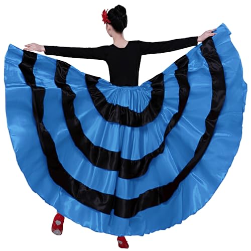 Backgarden Womens 20 Yard Black Red Layered Long Skirt for Flamenco Belly Dance Spanish Bull Performance Costume (US, Alpha, Large, XX-Large, Regular, Regular, Blue) - Image 2