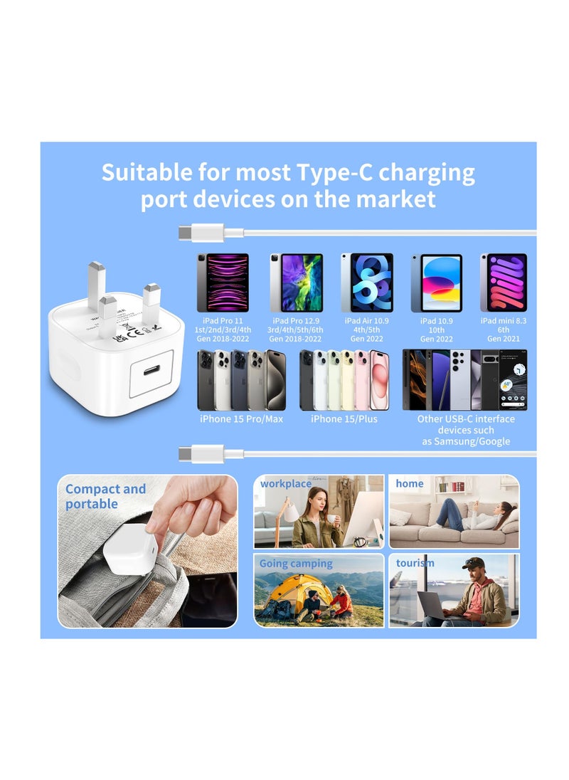 Anmi - 20W PD USB C Fast Charger Plug with 2m USB C to C Cable for iPhone 15/15 Plus/15 Pro/15 Pro Max, iPad Pro/Air/Mini Type C Series - Image 1