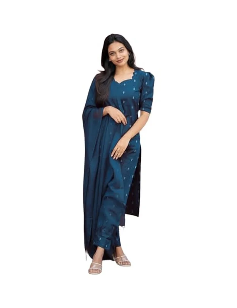 Gosriki GoSriKi Women's Viscose Straight Printed Kurta with Pant and Dupatta