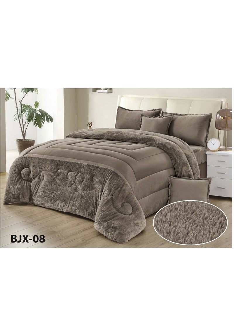 مون مفرش شتوي نفر ونص نظام وجهين (مخمل × فرو) – طقم مفارش 4 قطع يشمل لحاف، شرشف مطاطي، غطاء وسادة وغطاء مخدة، يناسب سرير مقاس 120×200 سم - Image 2