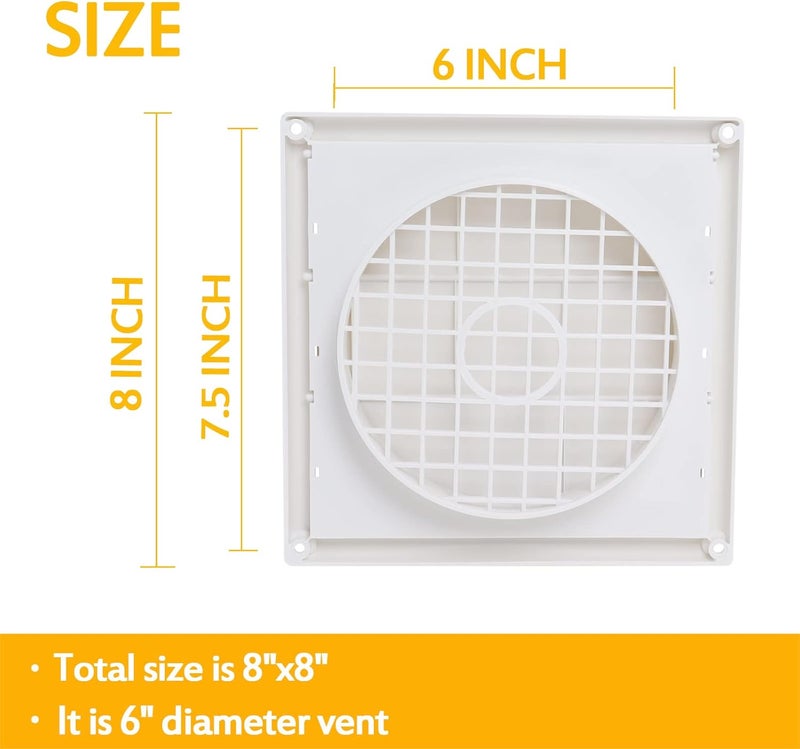 Swess 6 Dryer Vent Cover Outdoor Dryer Louver Vent Cover for Exterior Wall Total Unit Size 8 Inches x 8 Inches - Image 2