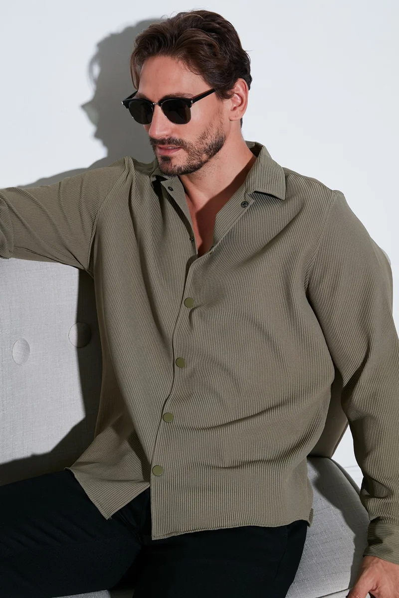 بوراتي Ribbed Snap Button Regular Fit Shirt Men's Shirt CF25W128996