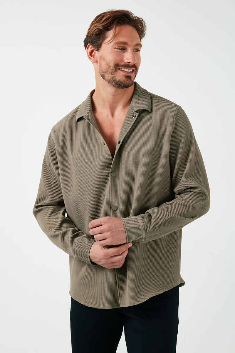 بوراتي Ribbed Snap Button Regular Fit Shirt Men's Shirt CF25W128996