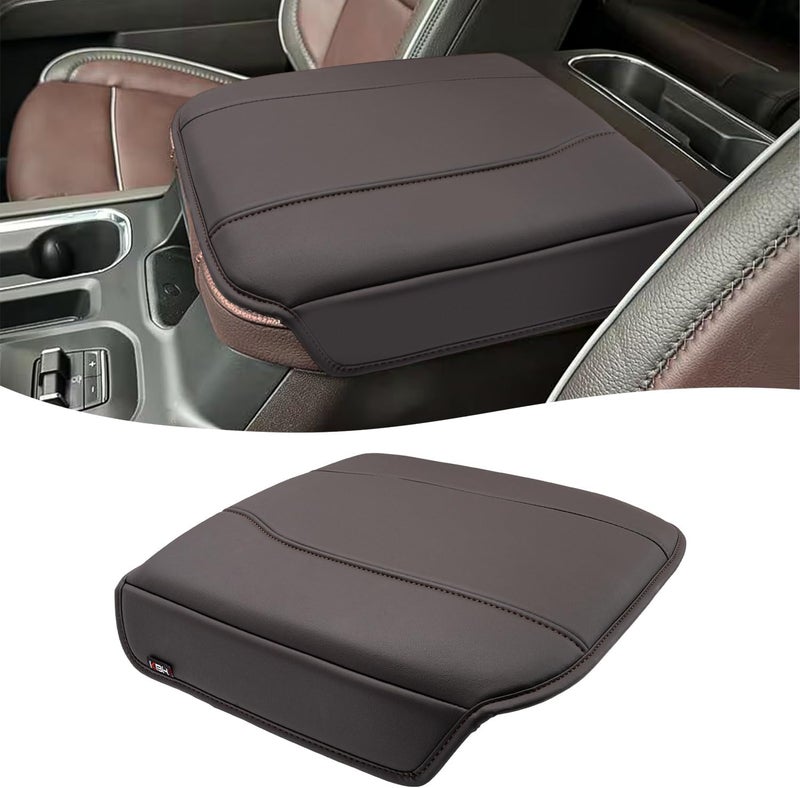 KBH Center Console Armrest Cover for GMC Sierra & Chevy Silverado 2019-2025, Yukon & Tahoe & Suburban 2021-2025, Bucket Seat Console, Leather Arm Rest Cover for Car, Brownstone - Image 1