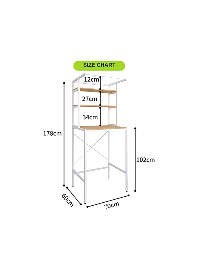 vesus Drum Washing Machine Storage Rack Over Toilet Shelf Space Saver Bathroom Laundry Shelf Free Standing Hanging Shelves With Hanging Rod Multi-Functional,178x70x60cm (White) - Image 2