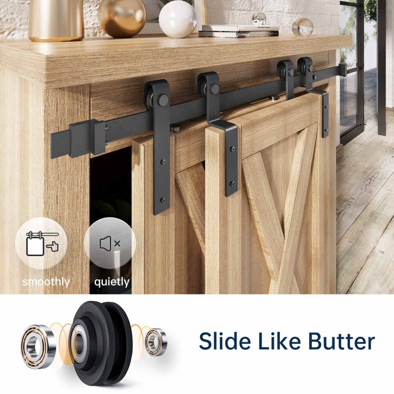 EaseLife 5 FT Mini Cabinet Bypass Sliding Barn Door Hardware Track Kit,Easy Install,Slide Smoothly Quietly,Apply for Storage Window TV Stand and Other Shielding (No Cabinet) - Image 4