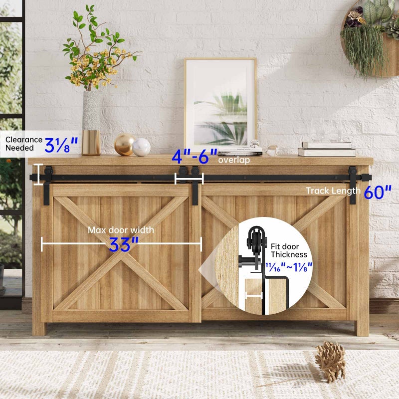 EaseLife 5 FT Mini Cabinet Bypass Sliding Barn Door Hardware Track Kit,Easy Install,Slide Smoothly Quietly,Apply for Storage Window TV Stand and Other Shielding (No Cabinet) - Image 3