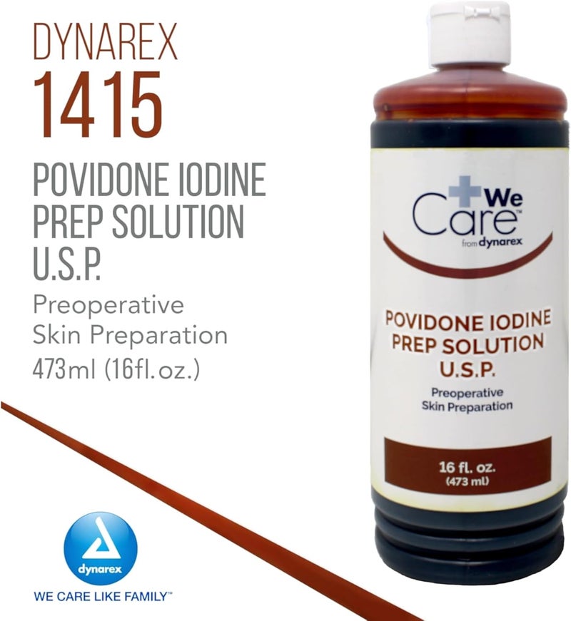 Dynarex Povidone Iodine Prep Solution USP, Effective Topical Antiseptic Liquid for Skin and Mucosa, Cleansing and Preparation, Brown, 1 - 16 Fluid Oz. Bottle - Image 3