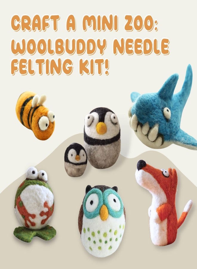 Woolbuddy Needle Felting Wool Kit - Starter Set to Make 6 Cute Animals - Includes Wool, Pad, Needles & Instructions for Beginners and Adults - Image 2