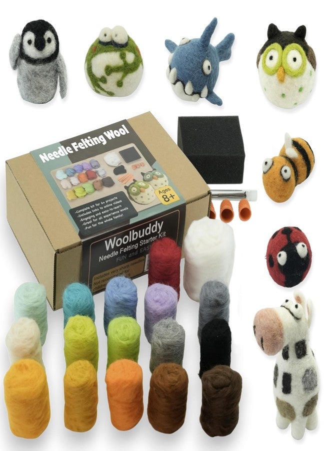 Woolbuddy Needle Felting Wool Kit - Starter Set to Make 6 Cute Animals - Includes Wool, Pad, Needles & Instructions for Beginners and Adults - Image 1