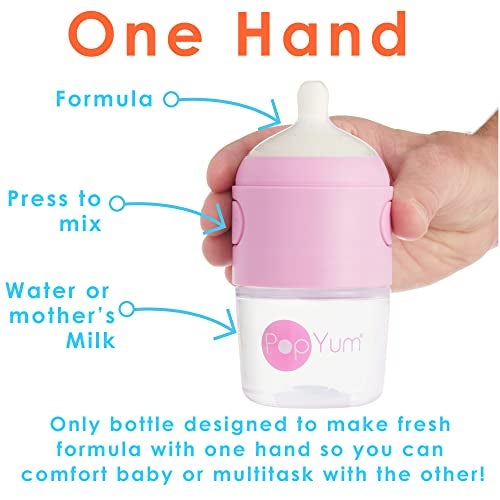 PopYum Pink Formula Making Baby Bottle Starter Set, 4-Pack, 2X 5oz Bottles with #1 Slow Flow Nipples + 2X 9oz Bottles with #2 Medium Flow Nipples, Mixing, Dispenser - Image 3