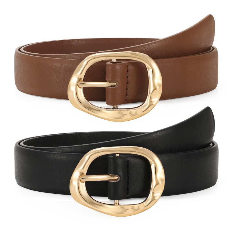 TRIWORKS 2 Pack Leather Belts for Women Fashion Waist Belt with Liquid Shapes Women Belt for Jeans Pants Dresses - Image 1