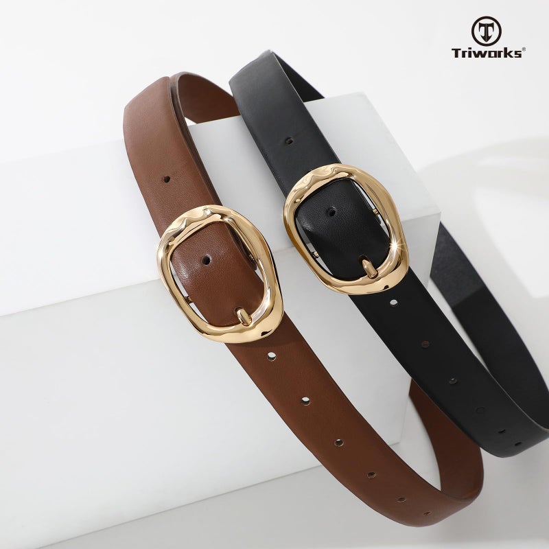 TRIWORKS 2 Pack Leather Belts for Women Fashion Waist Belt with Liquid Shapes Women Belt for Jeans Pants Dresses - Image 4