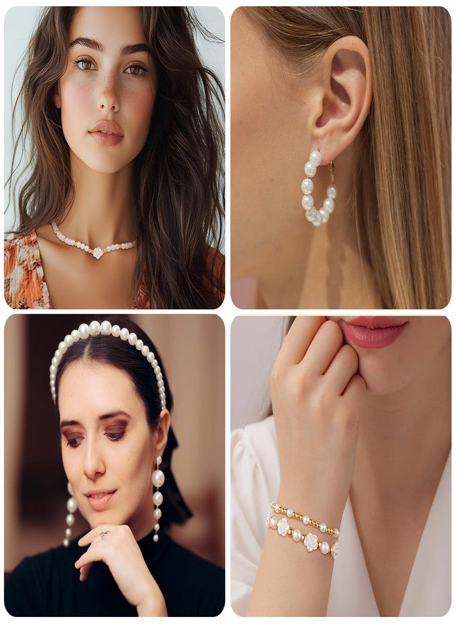 Funtopia 1860pcs Pearl Beads for Crafting, Round White Pearls Bracelet Jewelry Making, 4mm 6mm 8mm 10mm 12mm Pearl Bead with Gold Spacer Bead for Craft Decoration Jewellery Making - Image 3