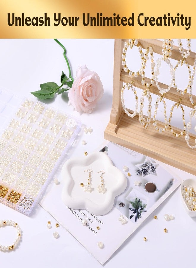 Funtopia 1860pcs Pearl Beads for Crafting, Round White Pearls Bracelet Jewelry Making, 4mm 6mm 8mm 10mm 12mm Pearl Bead with Gold Spacer Bead for Craft Decoration Jewellery Making - Image 2