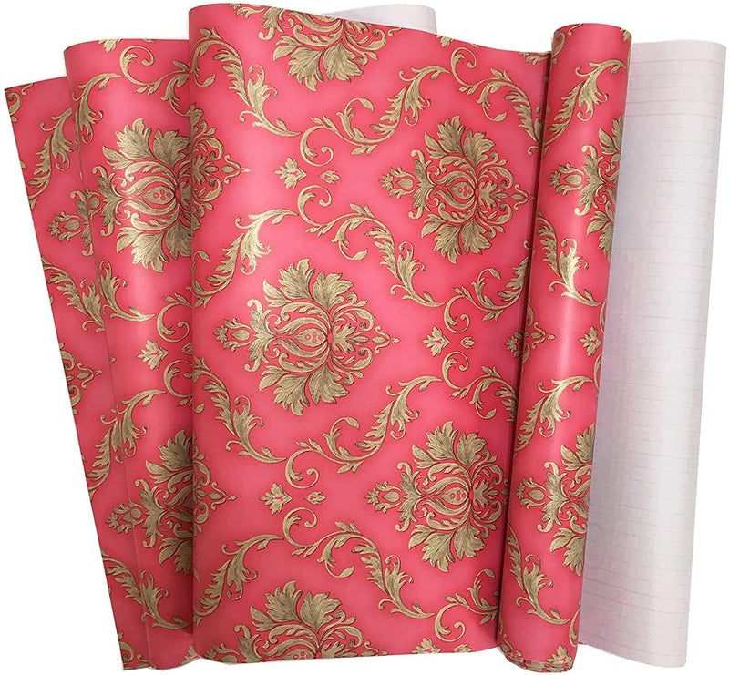 Elton DIY Wall Paper/Wall Sticker Self Adhesive Red Highlighter Elegant Living Room Bed Room Decoration Furniture Make Over Interior Exterior Easily Removable (45X500 CM, Red Damask) - Image 3