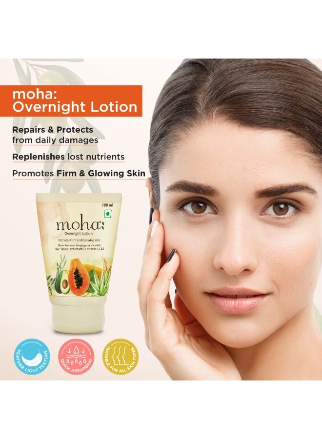 MOHA Overnight Lotion with Aloe Vera, Papaya, Avocado night body lotion for Glowing Skin Unisex Suitable For all Skin Type - 100ml (Pack of 1) - Image 2