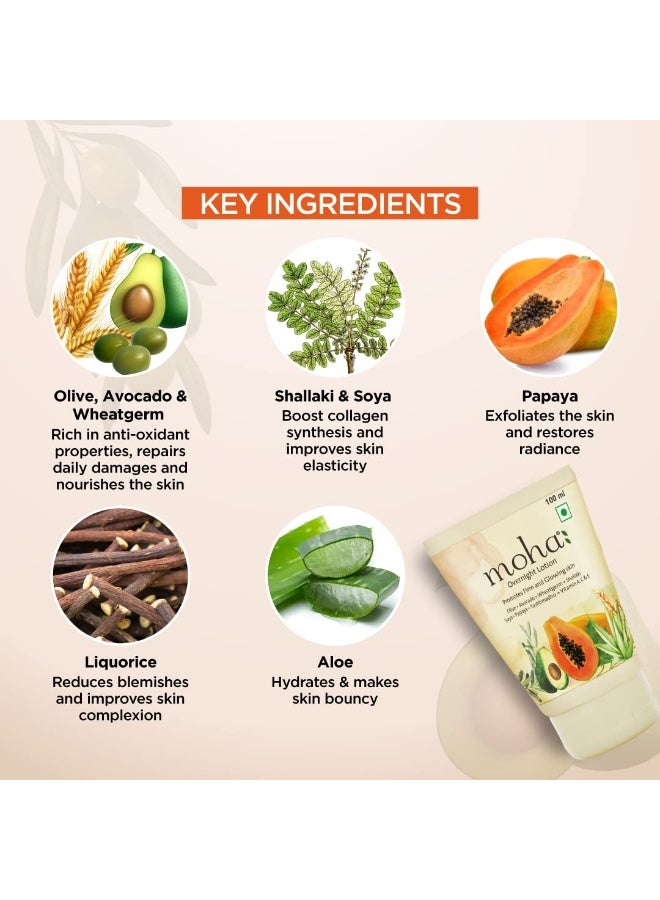 MOHA Overnight Lotion with Aloe Vera, Papaya, Avocado night body lotion for Glowing Skin Unisex Suitable For all Skin Type - 100ml (Pack of 1) - Image 4