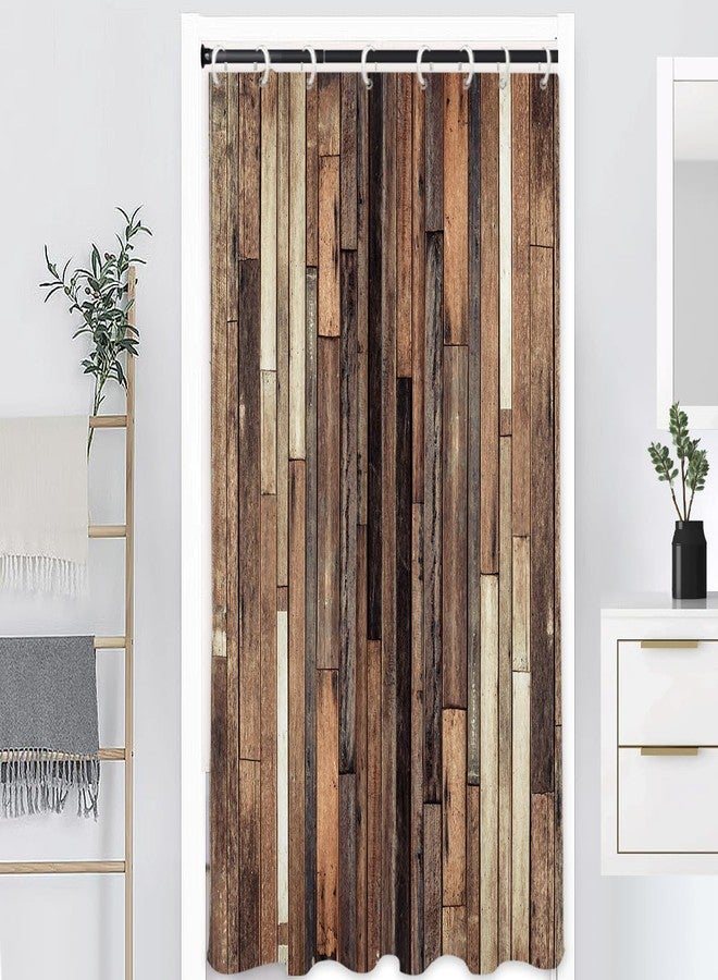 EGLGCC Farmhouse Brown Shower Curtain Stall Small Short Mini Rustic Country Western Antique Vintage Dark Board Barn Door Plank Style 36x72 Inch Fabric Polyester Cloth Washable Bathroom Decor 7 Hooks - Image 2