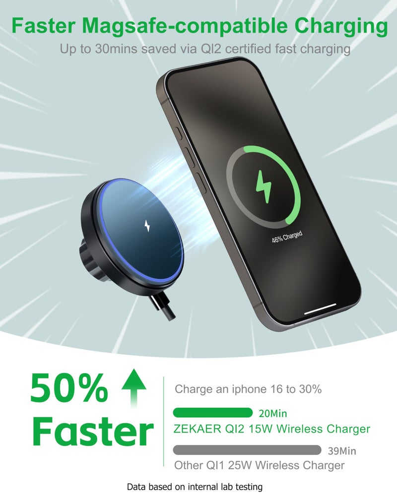 ZKJAYOE Magnetic Jeep Phone Mount for 2011-2017 Wrangler JK JKU with 15W Wireless Charging - Dashboard Phone Holder with Magnet for Jeep Wrangler Accessories - Image 3