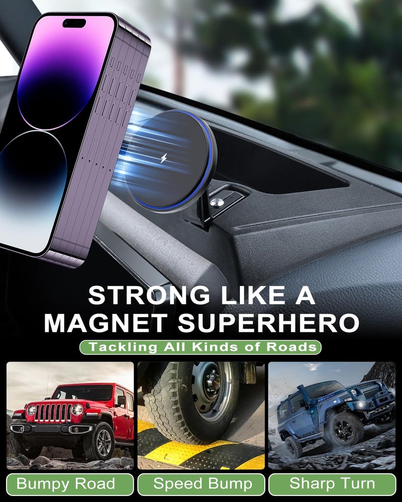 ZKJAYOE Magnetic Jeep Phone Mount for 2011-2017 Wrangler JK JKU with 15W Wireless Charging - Dashboard Phone Holder with Magnet for Jeep Wrangler Accessories - Image 5
