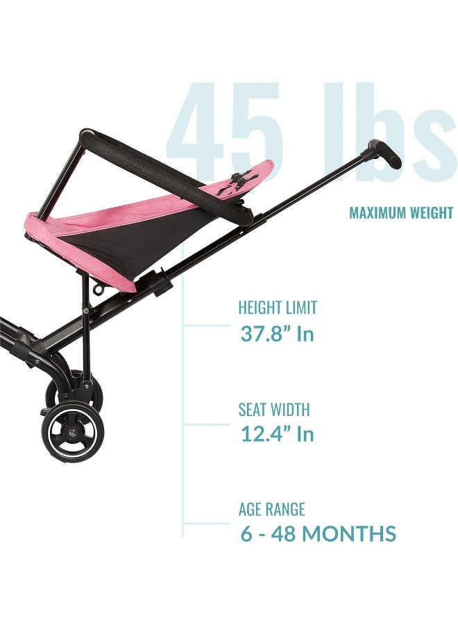 Dream On Me Lightweight and Compact Coast Rider Stroller with One Hand Easy Fold, Adjustable Handles and Soft Ride Wheels, Pink - Image 3