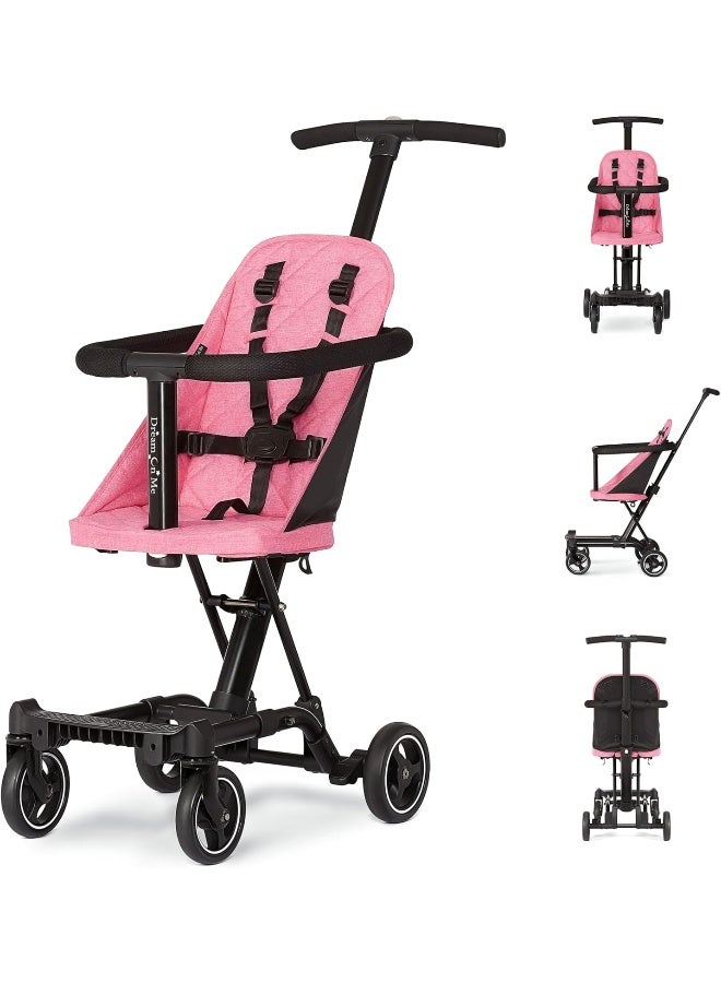 Dream On Me Lightweight and Compact Coast Rider Stroller with One Hand Easy Fold, Adjustable Handles and Soft Ride Wheels, Pink - Image 1
