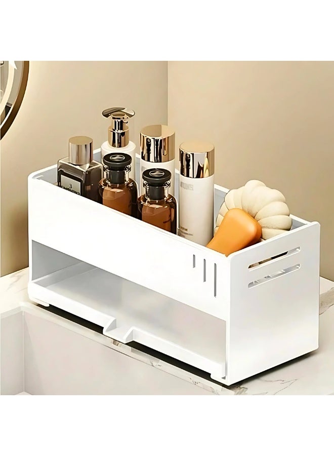 فيو حامل حوض المطبخ من الفولاذ الكربوني مع صينية تصريف - حامل حوض المطبخ لحمل الإسفنج مع تصريف - ملحقات المطبخ لترتيب حوض المطبخ - حامل مضخة الصابون مع الإسفنج - حامل مضخة الصابون - حامل منشفة طبق لج瓶 المنظفات - مصفاة الحوض - أغطية الحوض - رف متعدد الوظائف مع تصريف تلقائي وصينية قابلة للإزالة - رف تخزين الحمام لمستحضرات التجميل - منظم سطح الطاولة لمستحضرات التجميل. - Image 1