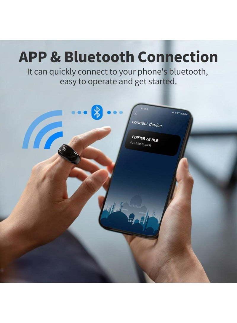 عداد تسبيح رقمي، تذكير بالصلاة، خاتم ذكر القبلة للمسلمين، حلقات ذكية مع ساعة منبه الأذان، 3 أحجام متوفرة 18، ​​20، 22 مم - Image 5