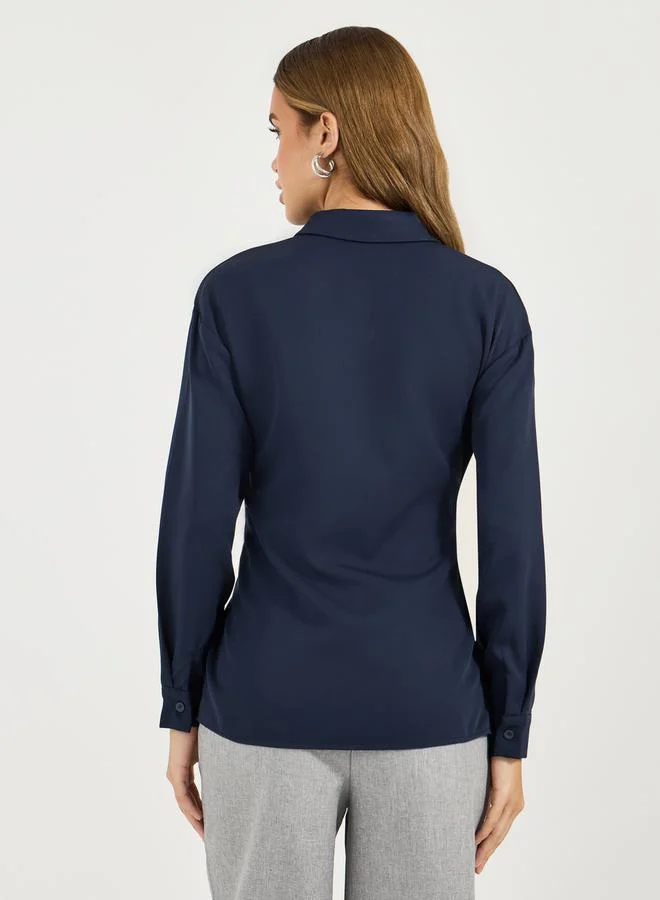 Styli Solid Longline Shirt with Side Belt Detail