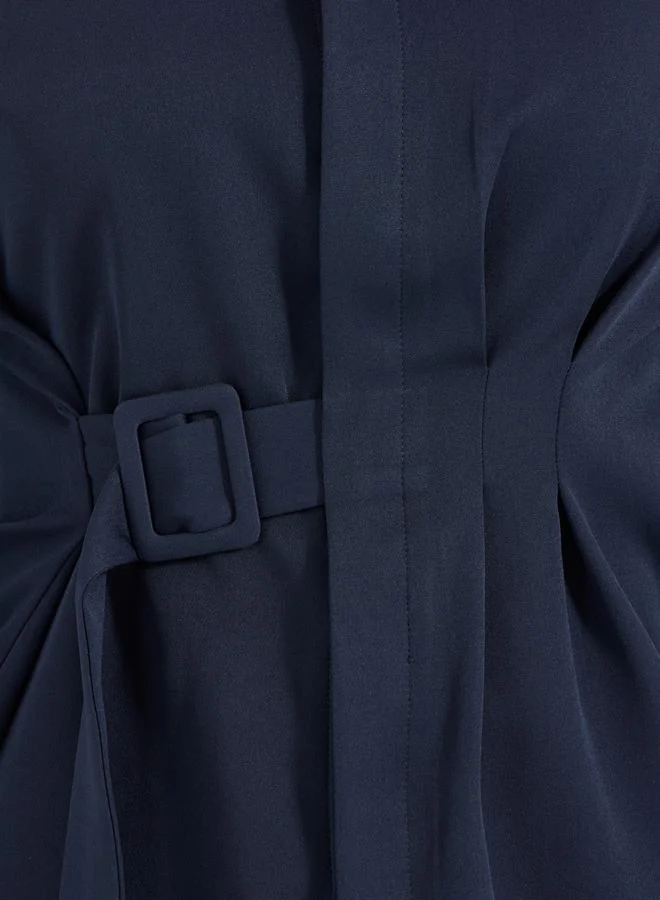 Styli Solid Longline Shirt with Side Belt Detail
