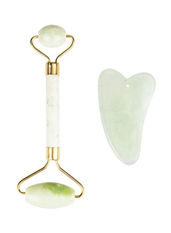 إسكدنيا طقم بكرات تدليك للوجه من حجر اليشم مكون من قطعتين ذهب أخضر - Image 1