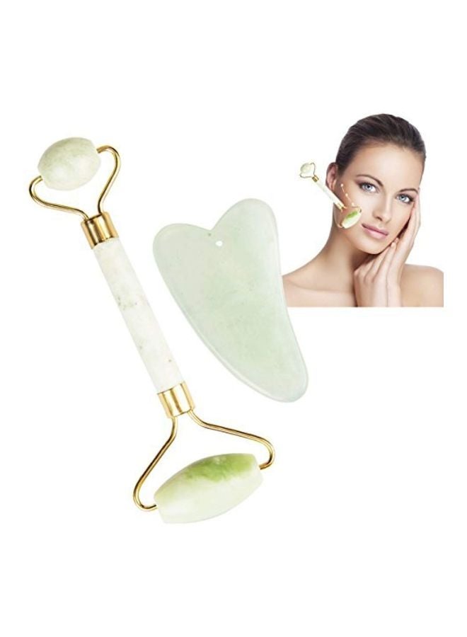 إسكدنيا طقم بكرات تدليك للوجه من حجر اليشم مكون من قطعتين ذهب أخضر - Image 2