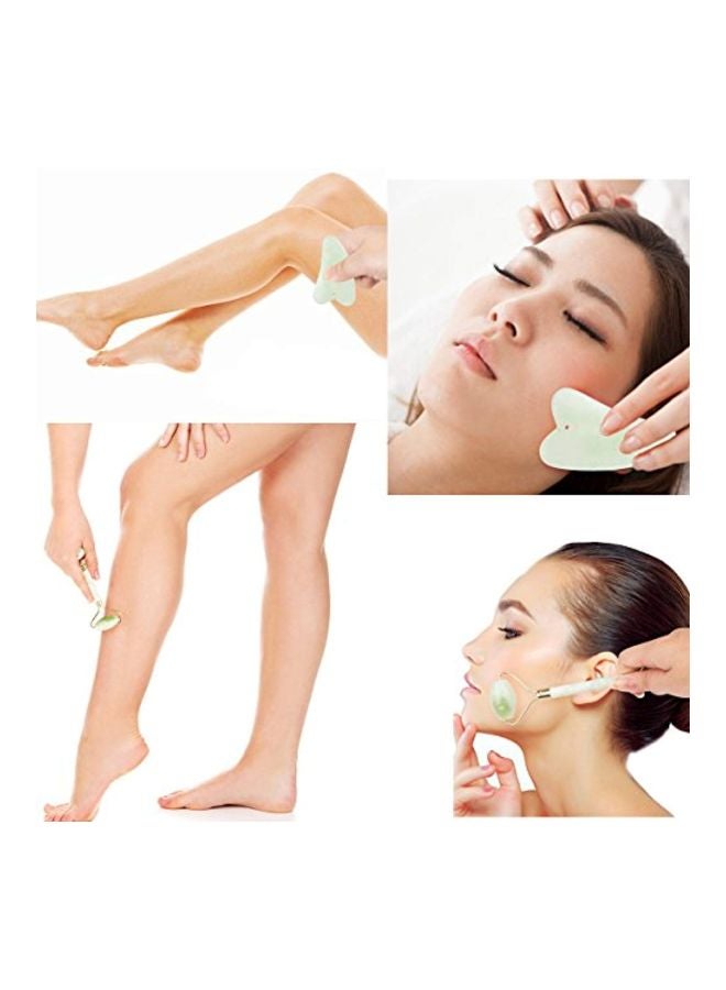 إسكدنيا طقم بكرات تدليك للوجه من حجر اليشم مكون من قطعتين ذهب أخضر - Image 5