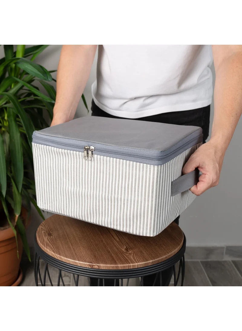 Nacarev 2 Pieces Small Size Stripe Pattern Printed Gray Base Under Cabinet Organizer Storage Bag Set 30X20X15 cm