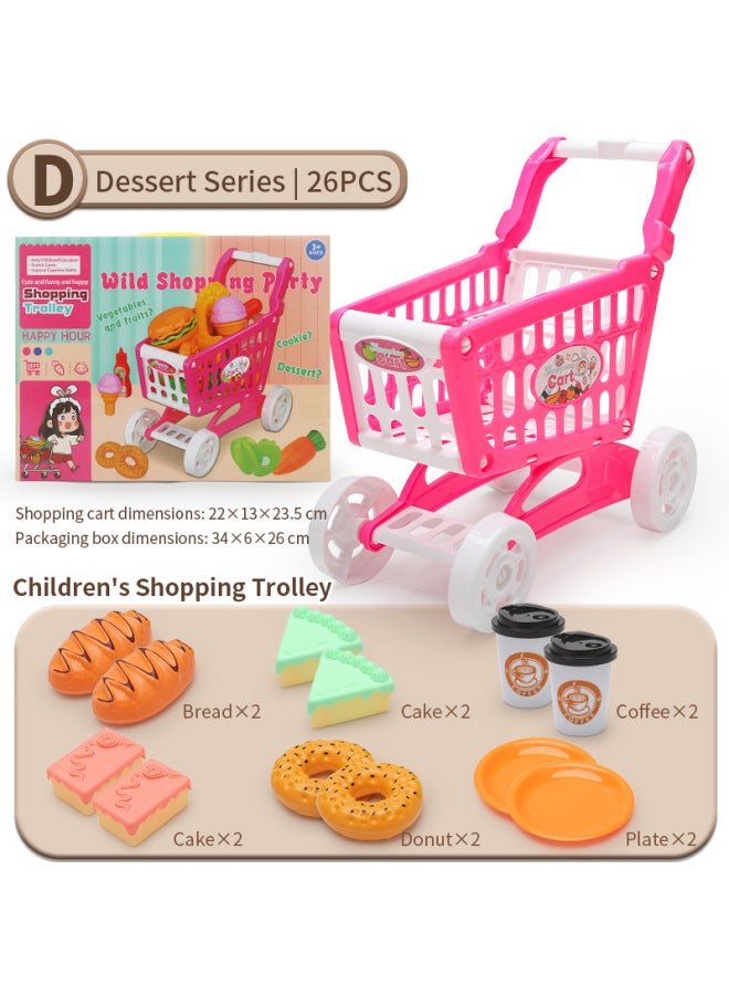 2025 Children's Shopping Cart Trolley Toy Play Home Simulation Vegetable Hamburger Dessert Che Che Le Kitchen Toy