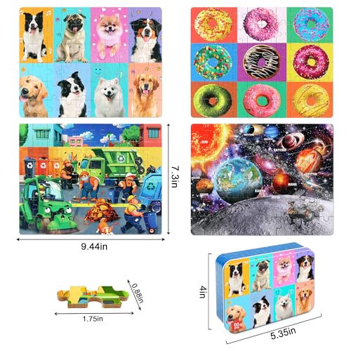 LELEMON Puzzles for Kids Ages 464Pack 60 Piece Puzzles for Kids Ages 48 in a Metal BoxDonut Dogs Space Garbage Truck Educational Jigsaw Puzzles Puzzle Games Puzzle Toys for Girls and Boys - Image 5