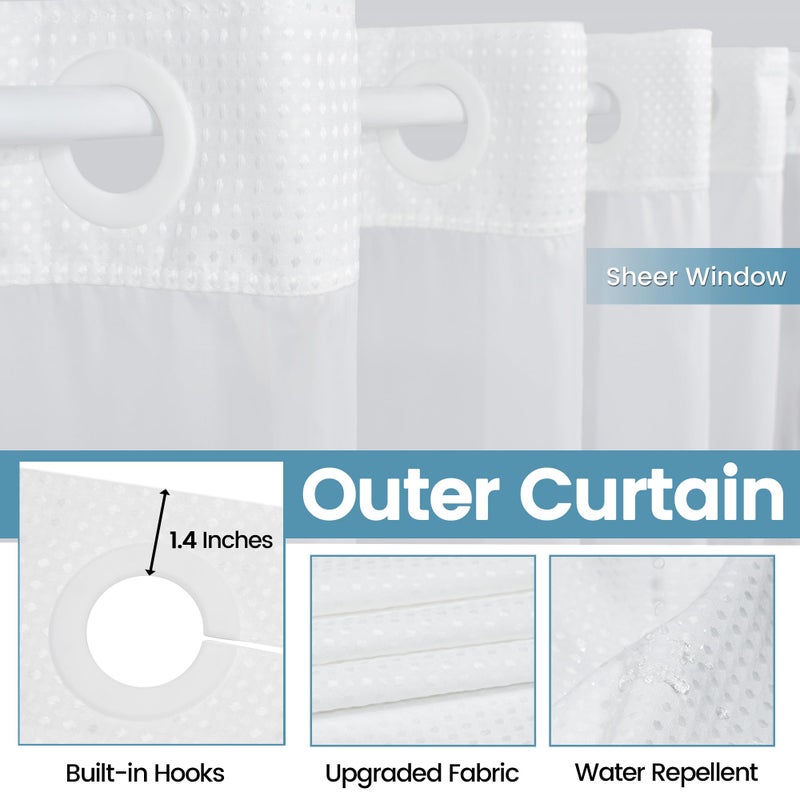 EUTXL White No Hook Shower Curtain with Snap in Liner,230GSM Waffle Weave Shower Curtains for Bathroom,71W x 74H - Image 5