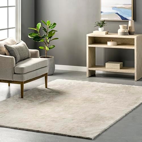 nuLOOM 4 x 6 Cozy Plush SuperiorWash Area Rug Machine Washable NonSlip Soft Fluffy Shag Carpet for Living Room Bedroom Kids Room Nursery Home Decor Loni Cream - Image 1
