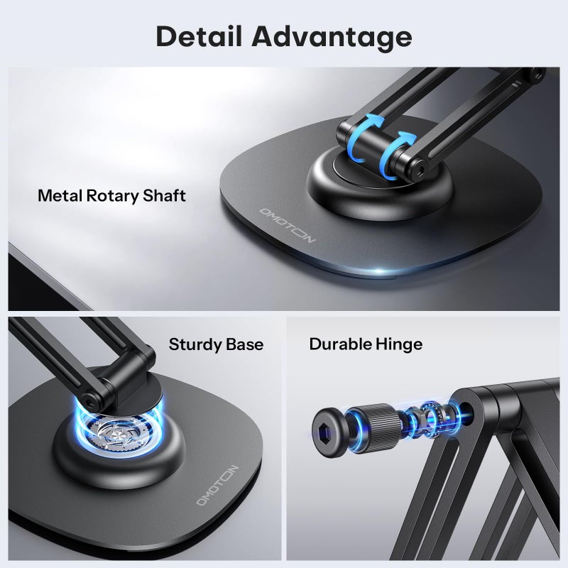 OMOTON 360Â°Rotating Magnetic Phone Stand for Desk, Adjustable Foldable Aluminum for MagSafe Cell Phone Stand Holder with Non-Slip Base, for iPhone 17/16/15/14 Pro Max Air/MagSafe Case- Black - Image 5