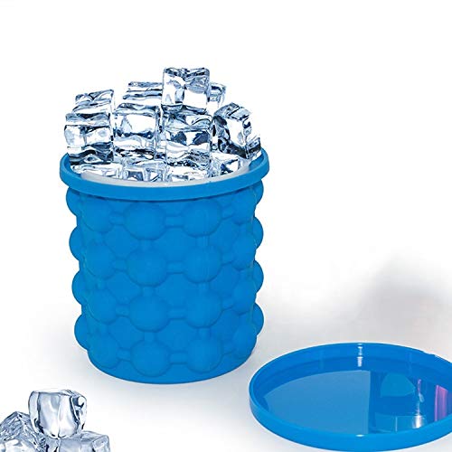 Rasikvar Portable Round Silicon Ice Bucket Ice Cube Maker Container with Lid and Keeps Ice Cold Space Saving Great Bar Tools for Home Bar Party and Picnic Accessories - Image 1