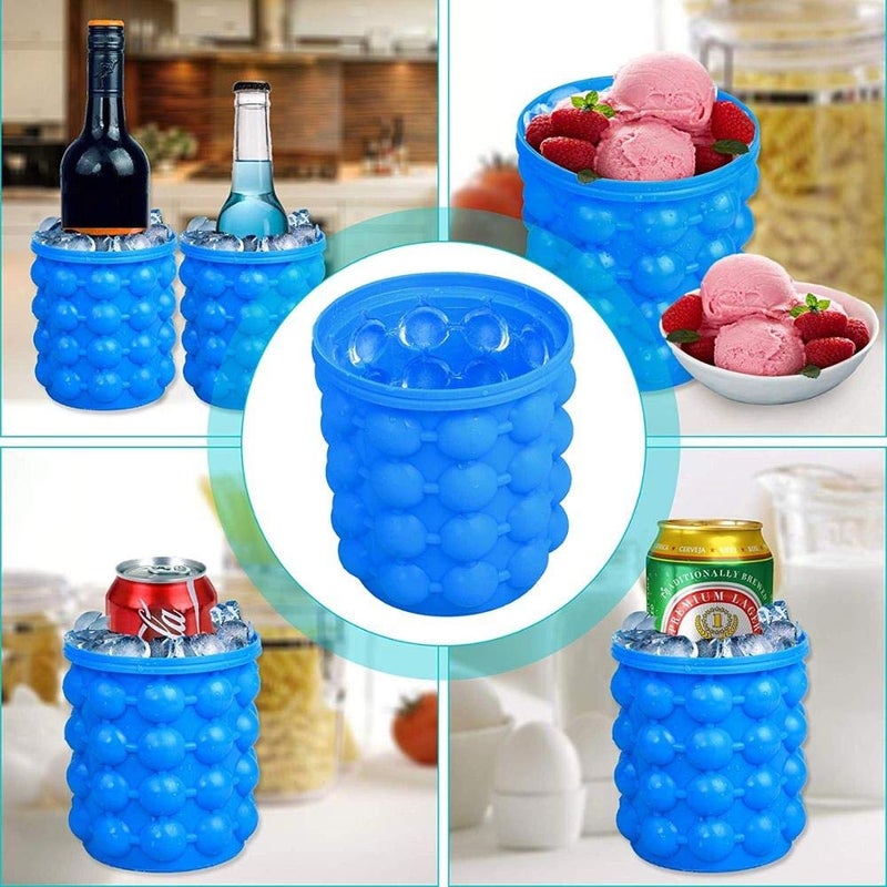 Rasikvar Portable Round Silicon Ice Bucket Ice Cube Maker Container with Lid and Keeps Ice Cold Space Saving Great Bar Tools for Home Bar Party and Picnic Accessories - Image 2