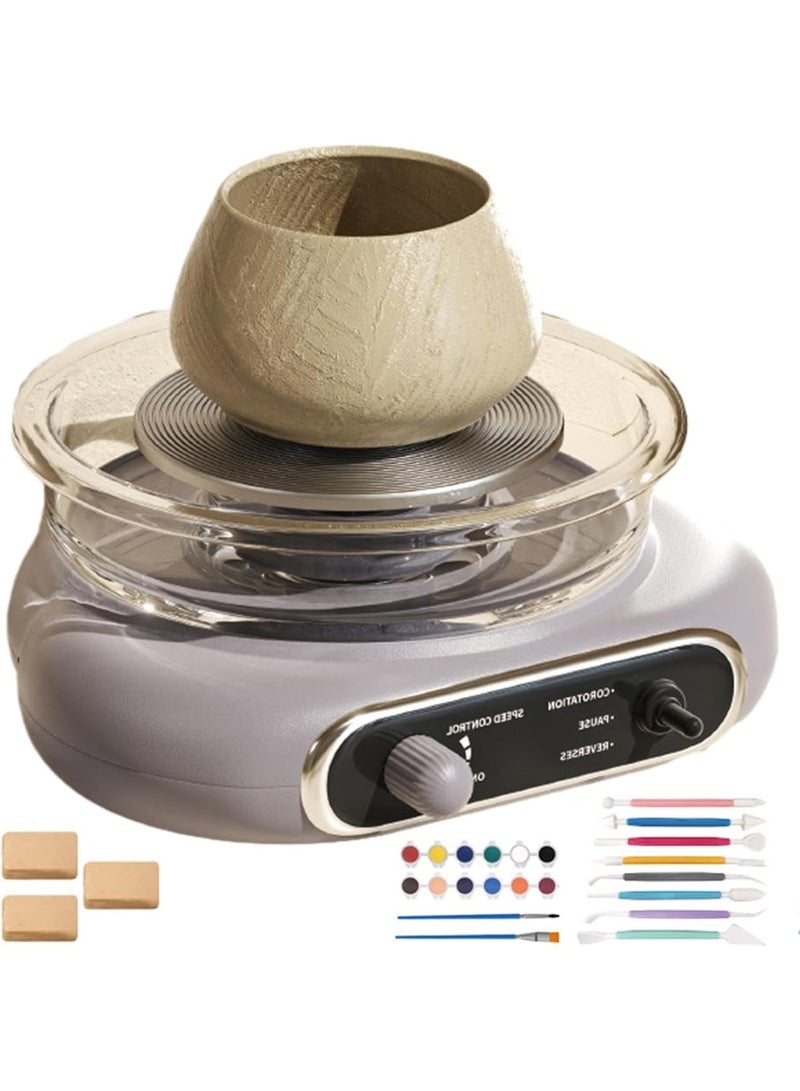 Mini Electric Pottery Wheel Ceramic Machine, Pottery Forming Machine with Adjustable Speed & Pause Pedals, Clay Modelling Tools DIY Pottery Kit for Kids Adults Beginners gray - Image 1