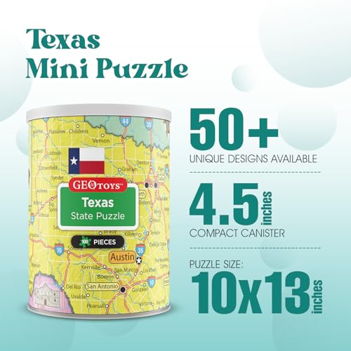 Geotoys Texas Mini State Puzzle 100 Piece Puzzles for Kids and Adults in Portable Can 13 x 10 Educational Travel Puzzle for Ages 7 and Up Mini Puzzles to Learn Explore Geography - Image 5