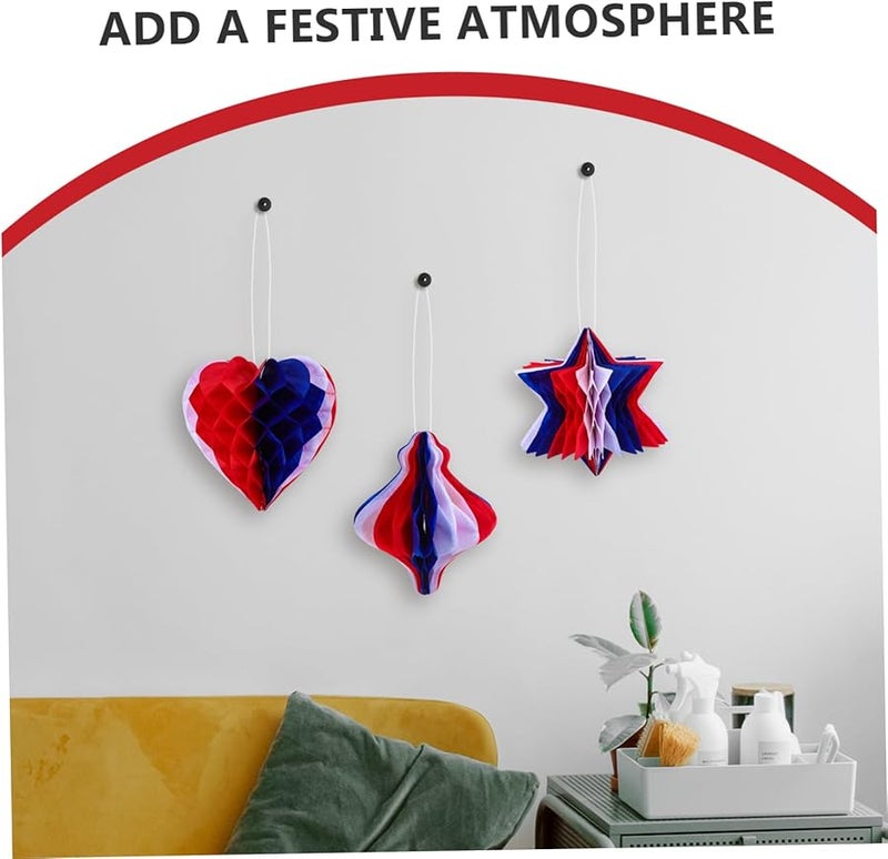Alipis 6Pcs Red White Blue Honeycomb Balls Hanging Decorations For July 4th Memorial Day Graduation Festive Events - Image 4