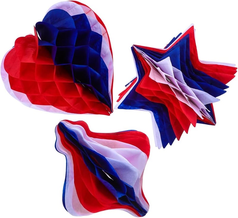 Alipis 6Pcs Red White Blue Honeycomb Balls Hanging Decorations For July 4th Memorial Day Graduation Festive Events - Image 2