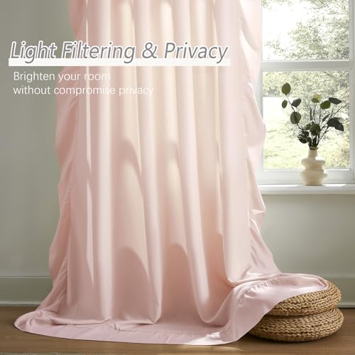 SEEKRIGHT Dusty Pink Ruffle Curtains 84 Inches Long for Bedroom Living Room Rod Pocket Light Filtering Soft Victorian Romantic Ruffle Pleated Curtains for Girls Nursery Room Window Privacy Decor 52x84, Blush - Image 5