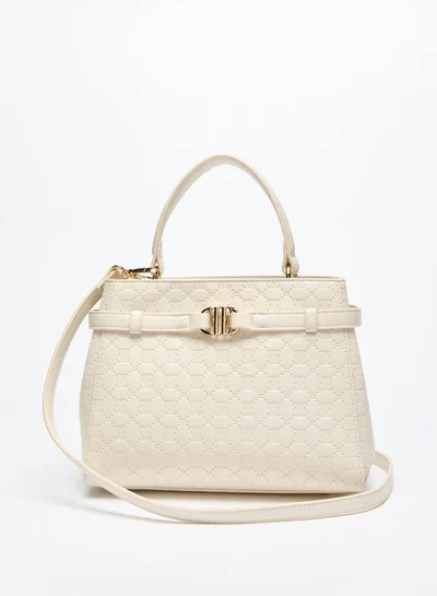 ايل Women's Monogram Embossed Tote Bag with Zip Closure and Grab Handle