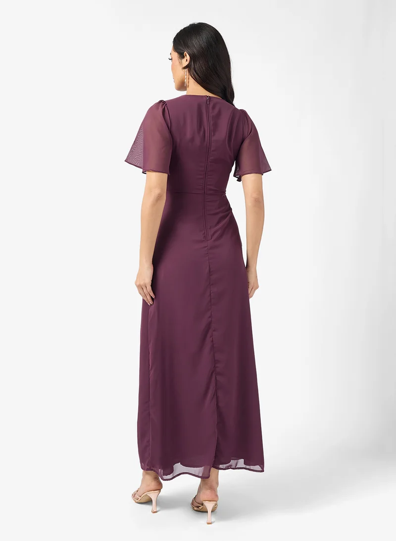 Maya Contrast Floral Angel Sleeve Maxi Dress